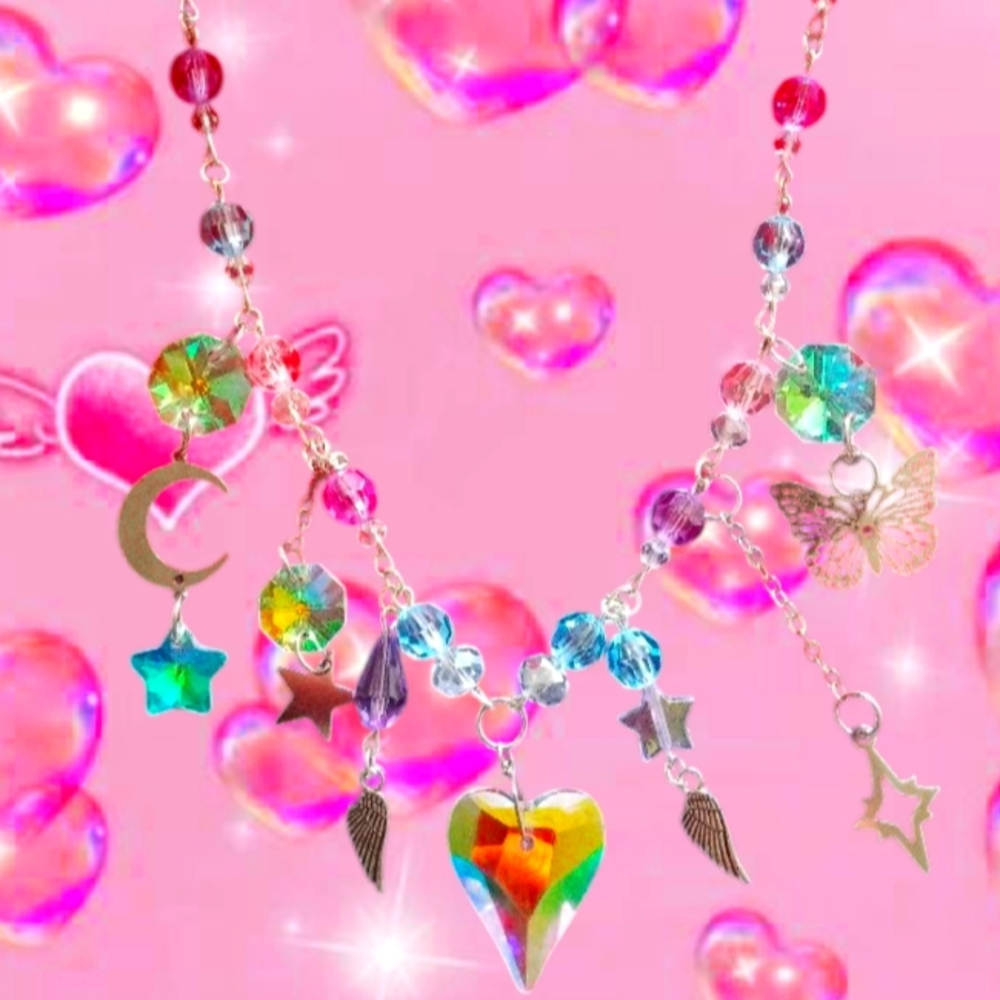 Colorful Beaded Necklace with Charms
